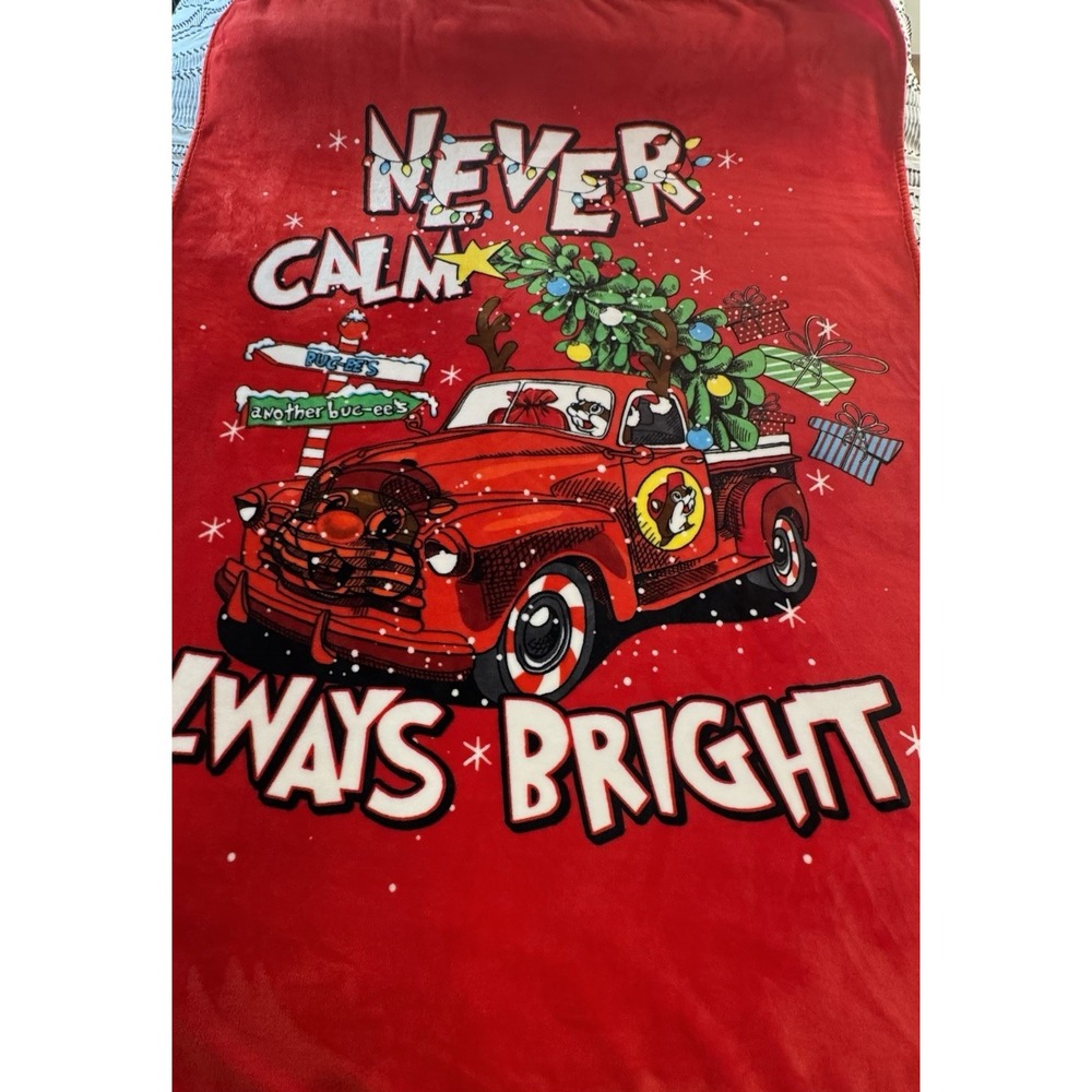 Buc-ees Red Christmas Throw Blanket 50" X 70" Never Calm Always Bright